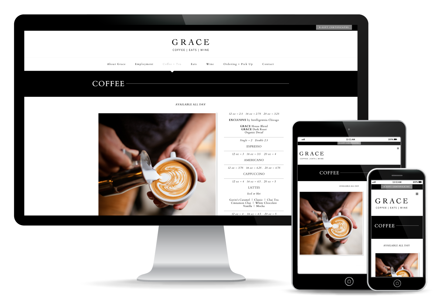 GRACE Coffee and Wine Website Design