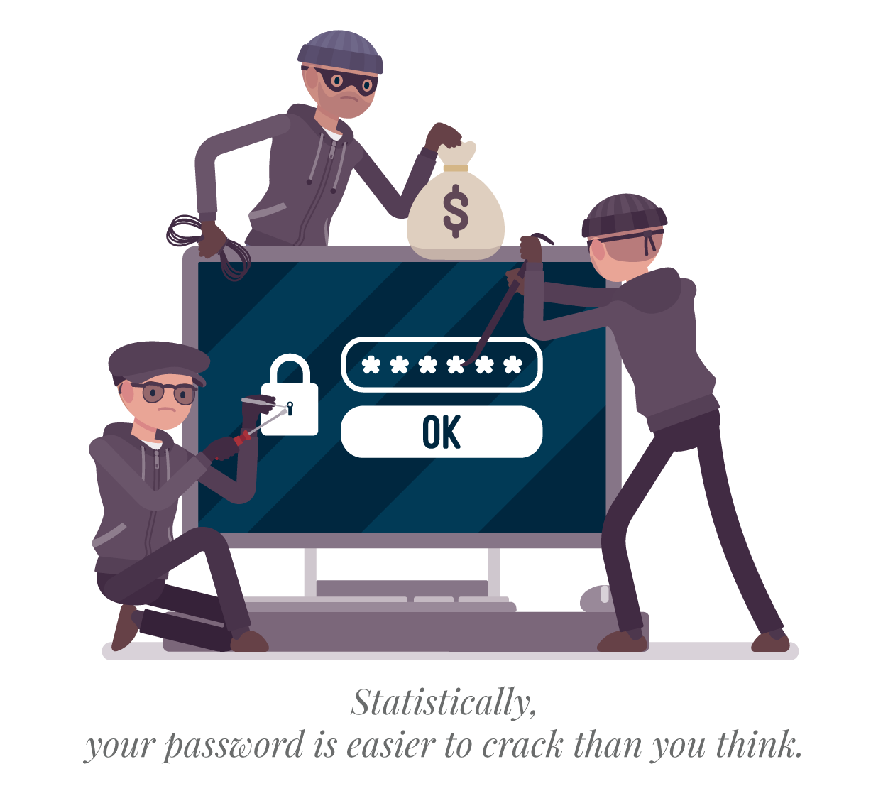 Cartoon, Masked Hackers Performing Data Breach